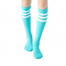 Green 39CM Cotton Athletic Socks Color Stripes 2 Pairs