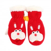 1-4 Years Child's Insulated Winter Gloves Double Layer Mittens, Red Rabbit