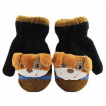 1 Pair Children's Winter Gloves Soft knitted&Warm Mittens (3-6 Years) Dog Black
