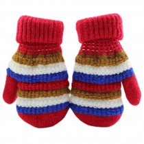 1 Pair Children's Winter Gloves knitted&Warm Mittens (2-5 Years) Stripe Red