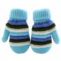 1 Pair Children's Winter Gloves knitted&Warm Mittens (2-5 Years) Stripe Blue
