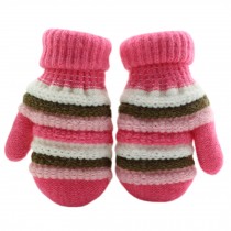 1 Pair Children's Winter Gloves knitted&Warm Mittens (2-5 Years) Stripe Pink