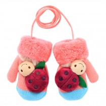 1 Pair Kids' Winter Glove Knitted Mittens With Sling(1-3 Years) Beetle Pink/Blue