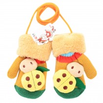 1 Pair Kids' Winter Glove Knitted Mittens With Sling(1-3 Years) Beetle Yellow