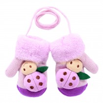 1 Pair Kids' Winter Glove Knitted Mittens With Sling(1-3 Years) Beetle Purple