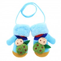 1 Pair Kids' Winter Glove Knitted Mittens With Sling(1-3 Years) Beetle Blue