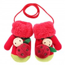1 Pair Kids' Winter Glove Knitted Mittens With Sling(1-3 Years) Beetle Red