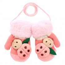1 Pair Kids' Winter Glove Knitted Mittens With Sling(1-3 Years) Beetle Pink