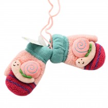 1 Pair Kids' Winter Glove Knitted Mittens With Sling(0-3 Years) Snail Pink