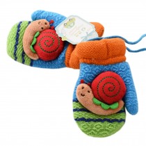 1 Pair Kids' Winter Glove Knitted Mittens With Sling(0-3 Years) Snail Blue