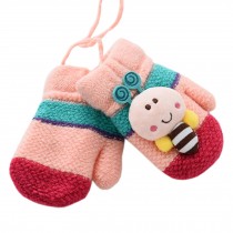 1 Pair Kids' Winter Glove Knitted Mittens With Sling(0-3 Years) Bee Pink