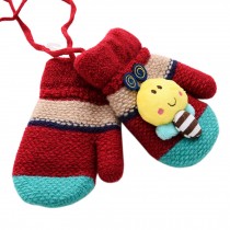 1 Pair Kids' Winter Glove Knitted Mittens With Sling(0-3 Years) Bee Red