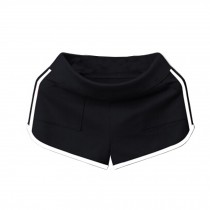 Black Yoga Cotton Shorts Stylish Girl's Sports Shorts White edge