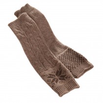 Fingerless Design Thumb Hole Knitted Long Gloves Khaki