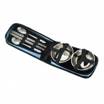 Portable Camping Tableware Set Stainless Steel Spoons Bowls Chopsticks(Blue Box)