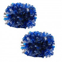 Colorful Large Plastic Baton Handle Cheerleading Poms 120g (Pair), Blue+Silver