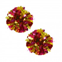 Set of 2 Plastic Ring Pom Metallic Cheerleading Poms 100g Rose+Gold