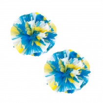 Set of 2 Plastic Ring Pom Matt Cheerleading Poms Yellow/White/Blue