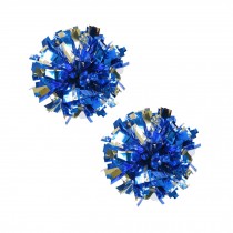Set of 2 Plastic Ring Pom Metallic Cheerleading Poms 100g Silver+Blue