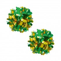 Set of 2 Plastic Ring Pom Metallic Cheerleading Poms 100g Green+Gold