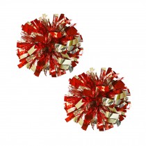 Set of 2 Plastic Ring Pom Metallic Cheerleading Poms 100g Red+Silver