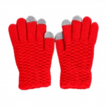 Women Touch Screen Winter Gloves Knitting Full Finger Gloves, Red