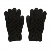 Women Touch Screen Winter Gloves Knitting Full Finger Gloves, Black