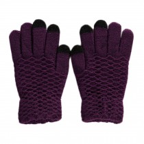 Women Touch Screen Winter Gloves Knitting Full Finger Gloves, Purple