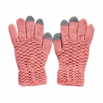 Women Touch Screen Winter Gloves Knitting Full Finger Gloves, Orange Pink