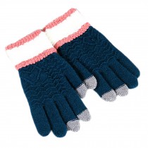 Women Touch Screen Winter Gloves Knitting Full Finger Gloves, Cyan