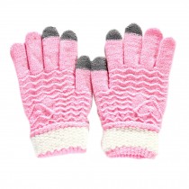 Women  Winter Gloves Touch Screen Knitting Full Finger Gloves, Pink