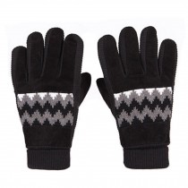 Men's Winter Warm Pigskin Knitting Power Ripple Fingers Gloves,Black