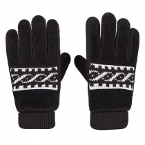 Men's Winter Warm Pigskin Knitting  Wave Pattern Fingers Gloves,Black