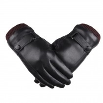 PU Touchscreen Men's Winter Thick Warm Fingers Gloves Winter Gloves,B