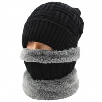 Black Winter Middle-aged Men's Cycling Keep Warm Thick Hat Scarf Set