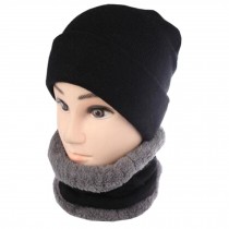 Black Middle-aged Men's Outdoor Cycling Keep Warm Thick Hat Scarf Set