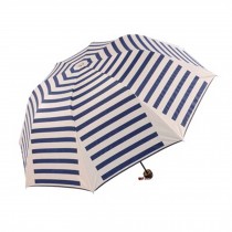 Naval Stripe Three Folding Umbrella UV Protection Sun Umbrella,Dark Blue