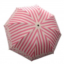 Women's Striped Three Folding Umbrella UV Protection Sun Umbrella,Pink