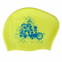 Ladies Fashion Lily Silicone Swimming Cap Waterproof Ear Wrap Hat, Yellow