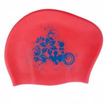 Ladies Fashion Lily Silicone Swimming Cap Waterproof Ear Wrap Hat, Red
