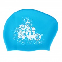Ladies Fashion Lily Silicone Swimming Cap Waterproof Ear Wrap Hat, Light Blue