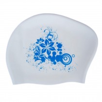 Ladies Fashion Lily Silicone Swimming Cap Waterproof Ear Wrap Hat, White