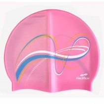 Fashion Stripes Silicone Swimming Cap Waterproof Ear Wrap Hat, Pink
