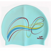 Fashion Stripes Silicone Swimming Cap Waterproof Ear Wrap Hat, Light Green