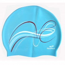 Fashion Stripes Silicone Swimming Cap Waterproof Ear Wrap Hat, Light Blue