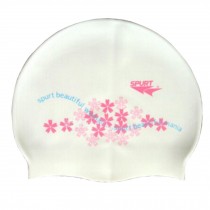Professional Swimming Cap Waterproof Ear Protection Swim Cap Flowers Wihte