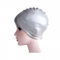 Waterproof Silicone Swim Caps for Long Hair with Ergonomic Ear Pockets - Silver