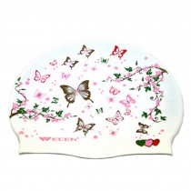 Fashion Butterfly Silicone Swim Cap Waterproof Swimming Hat Ladies - White