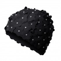 Black High Quality Swimming Hat/ Vintage Style Swim Bathing Cap With Flower