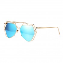 Modern Polygon Fashion Full Metal Flash Mirror Lens Sunglasses, Blue